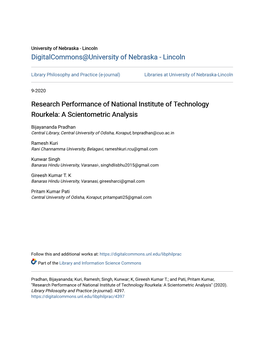 Research Performance of National Institute of Technology Rourkela: a Scientometric Analysis