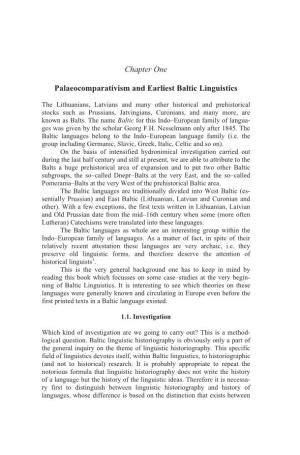 Chapter One Palaeocomparativism and Earliest Baltic Linguistics