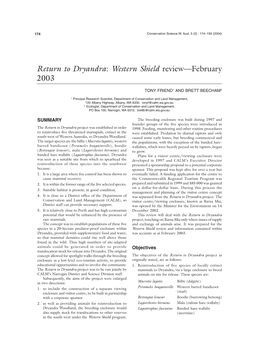 Return to Dryandra: Western Shield Review—February 2003