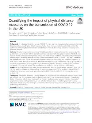 Quantifying the Impact of Physical Distance Measures on the Transmission of COVID-19 in the UK Christopher I