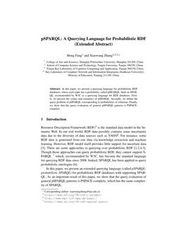 Psparql: a Querying Language for Probabilistic RDF (Extended Abstract)