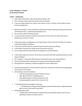 Truth + Obedience = Growth an Overview of 2 Peter 2 Peter