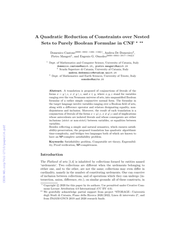 A Quadratic Reduction of Constraints Over Nested Sets to Purely Boolean Formulae in CNF ? ??