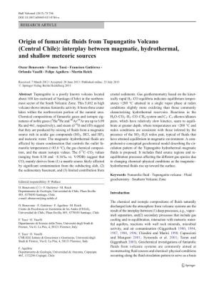 Origin of Fumarolic Fluids from Tupungatito Volcano (Central Chile): Interplay Between Magmatic, Hydrothermal, and Shallow Meteoric Sources