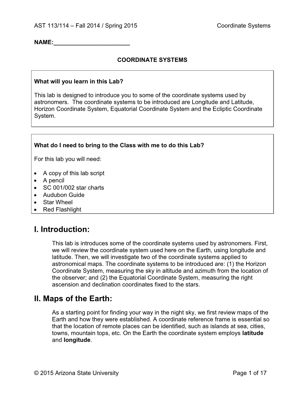 Coordinate Systems