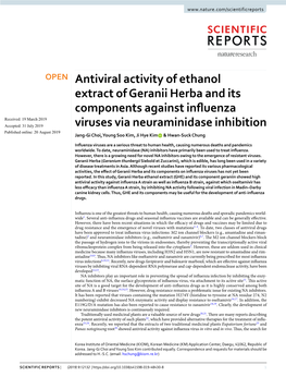 Antiviral Activity of Ethanol Extract of Geranii Herba and Its Components Against Influenza Viruses Via Neuraminidase Inhibition