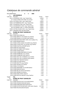 Catalogue De Commande Général 1 Sous-Départment : 0 to 9999 1 JUS SURGELE Code CUP Description Format Caisse 100310 JUS BANANE CONC