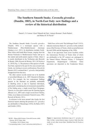 The Southern Smooth Snake, Coronella Girondica (Daudin, 1803), in North-East Italy: New Findings and a Review of the Historical Distribution