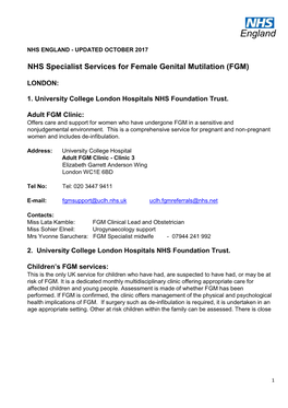 NHS Specialist Services for Female Genital Mutilation (FGM)