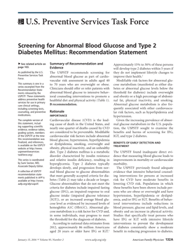Screening for Abnormal Blood Glucose and Type 2 Diabetes Mellitus