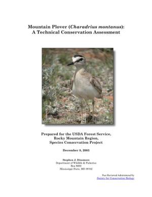 Charadrius Montanus): a Technical Conservation Assessment
