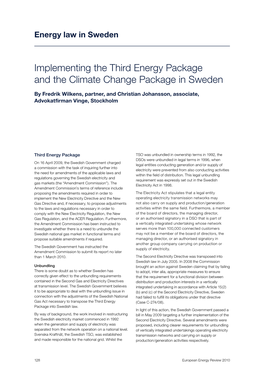 Implementing the Third Energy Package and the Climate Change Package in Sweden