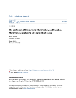 The Continuum of International Maritime Law and Canadian Maritime Law: Explaining a Complex Relationship