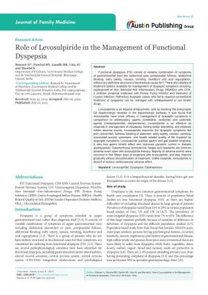 Role of Levosulpiride in the Management of Functional Dyspepsia