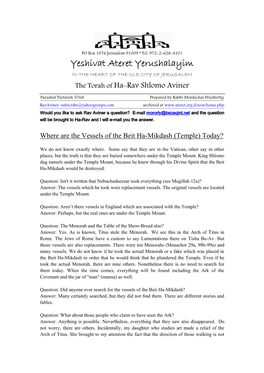 Yeshivat Ateret Yerushalayim in the HEART of the OLD CITY of JERUSALEM the Torah of Ha-Rav Shlomo Aviner