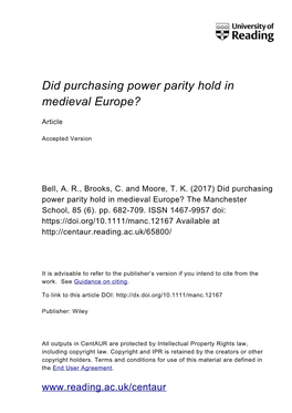 Did Purchasing Power Parity Hold in Medieval Europe?