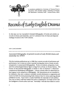 Records Ofearfvq English Drama