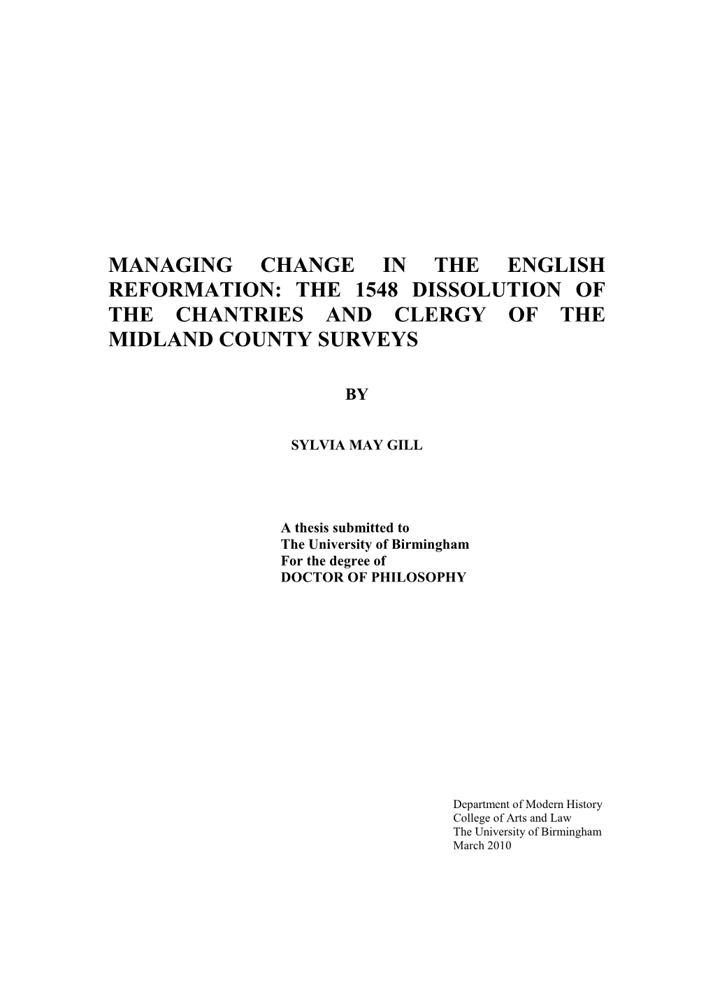 The 1548 Dissolution of the Chantries and Clergy of the Midland County Surveys