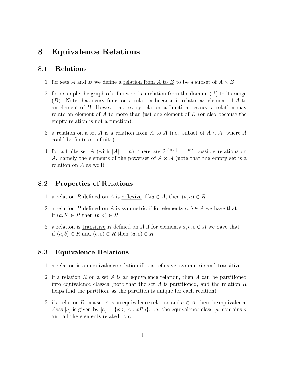 8 Equivalence Relations