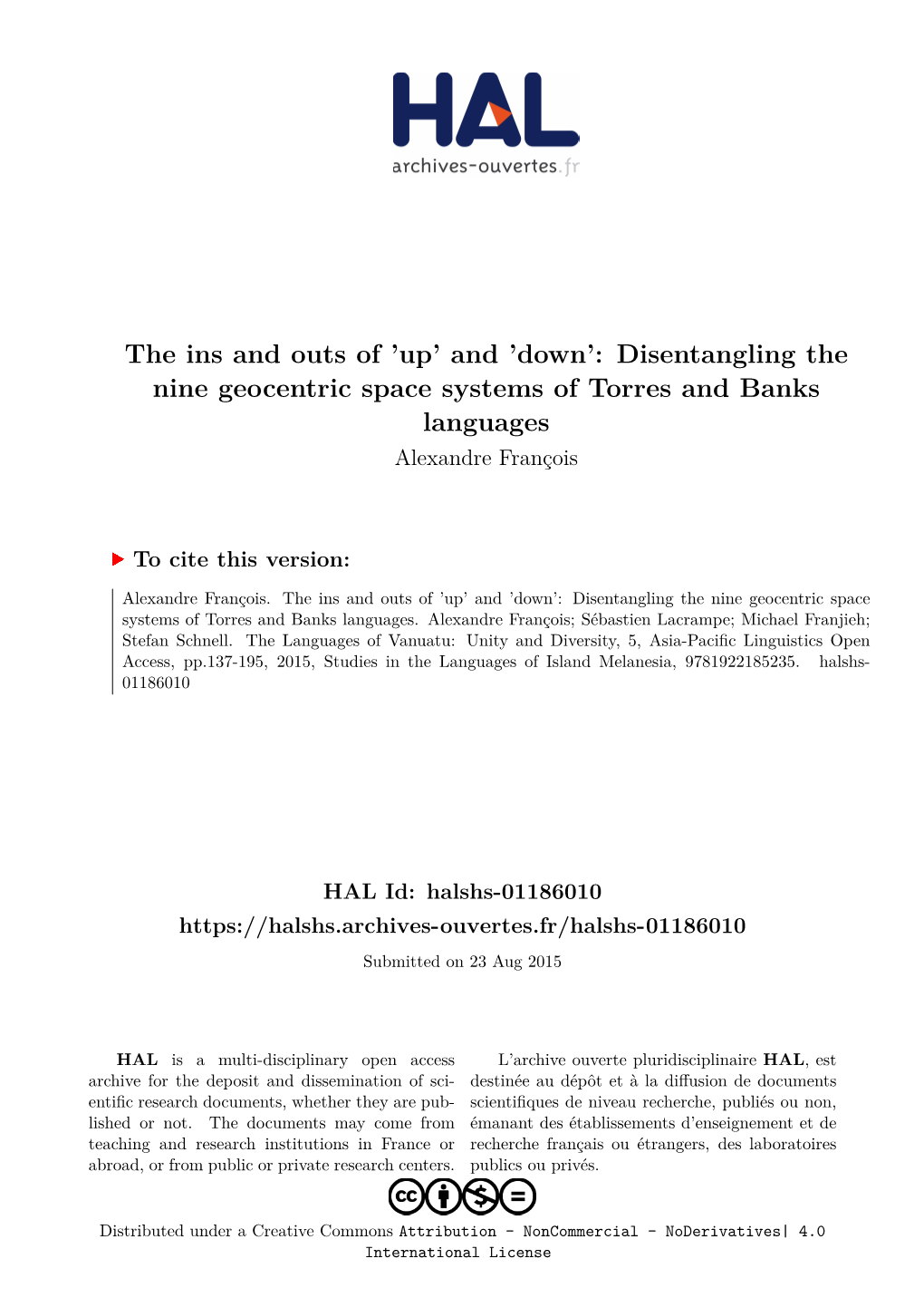 Disentangling the Nine Geocentric Space Systems of Torres and Banks Languages Alexandre François