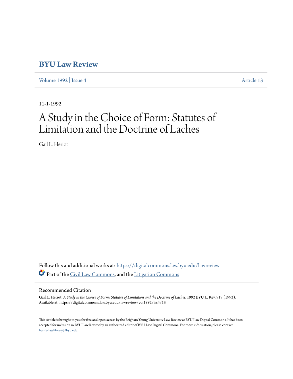 Statutes of Limitation and the Doctrine of Laches Gail L