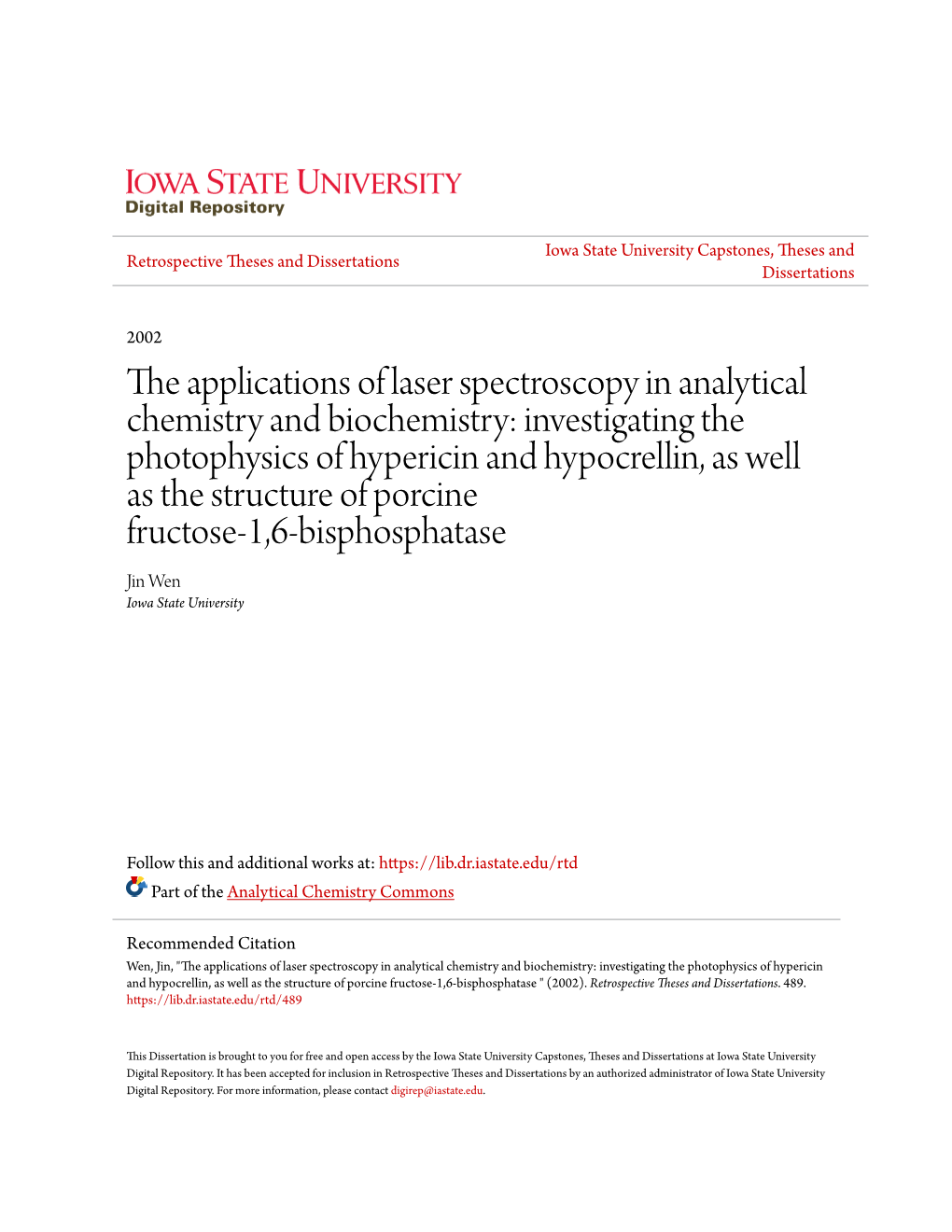 The Applications of Laser Spectroscopy in Analytical