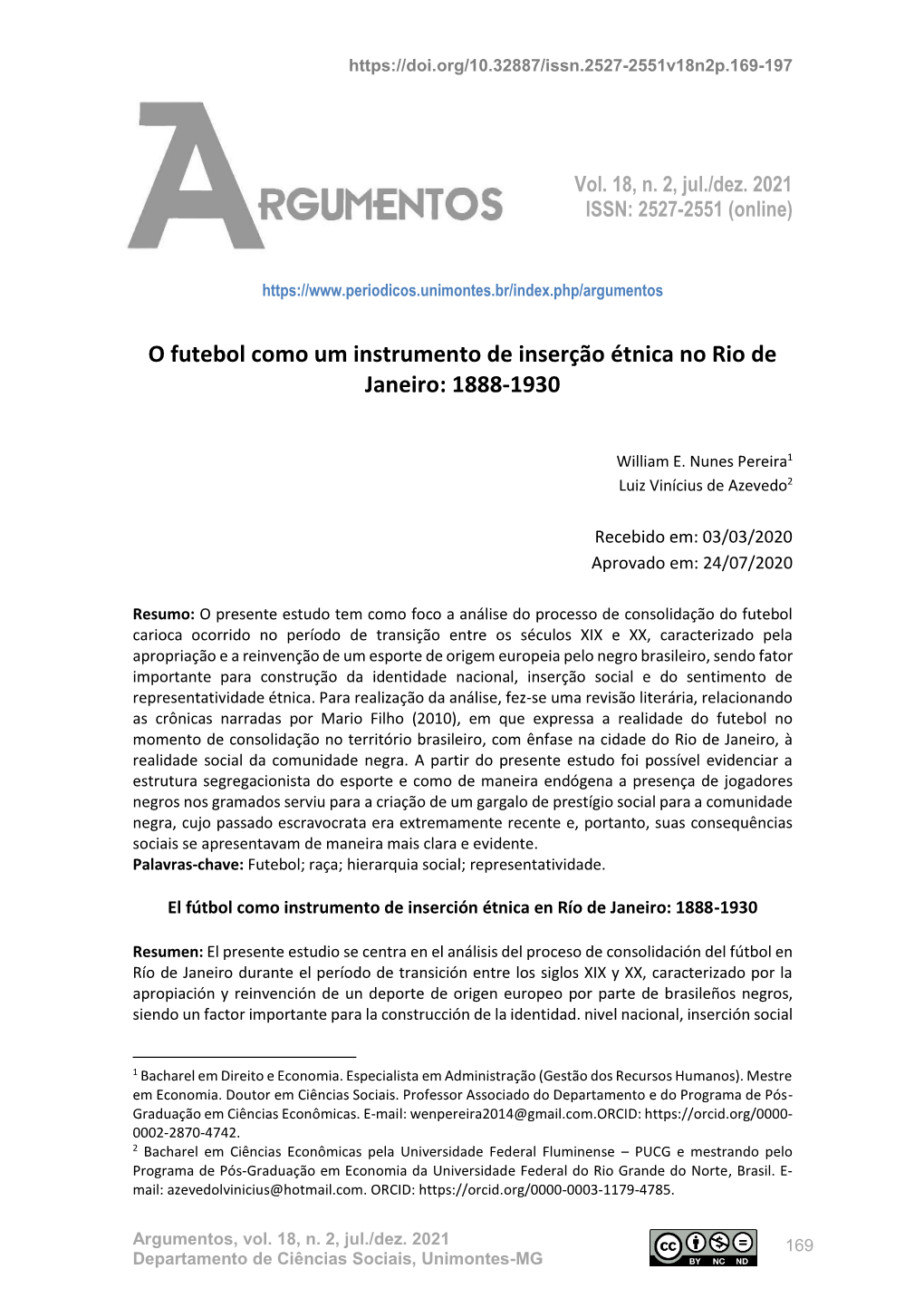 O Futebol Como Um Instrumento De Inserção Étnica No Rio De Janeiro: 1888-1930