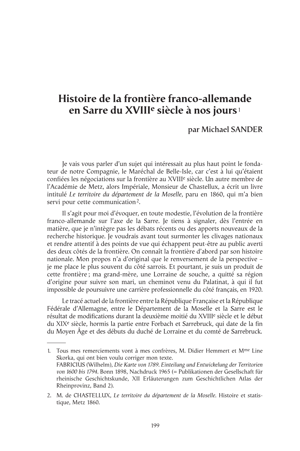 Histoire De La Frontière Franco-Allemande En Sarre Du Xviiie Siècle Ànos Jours1