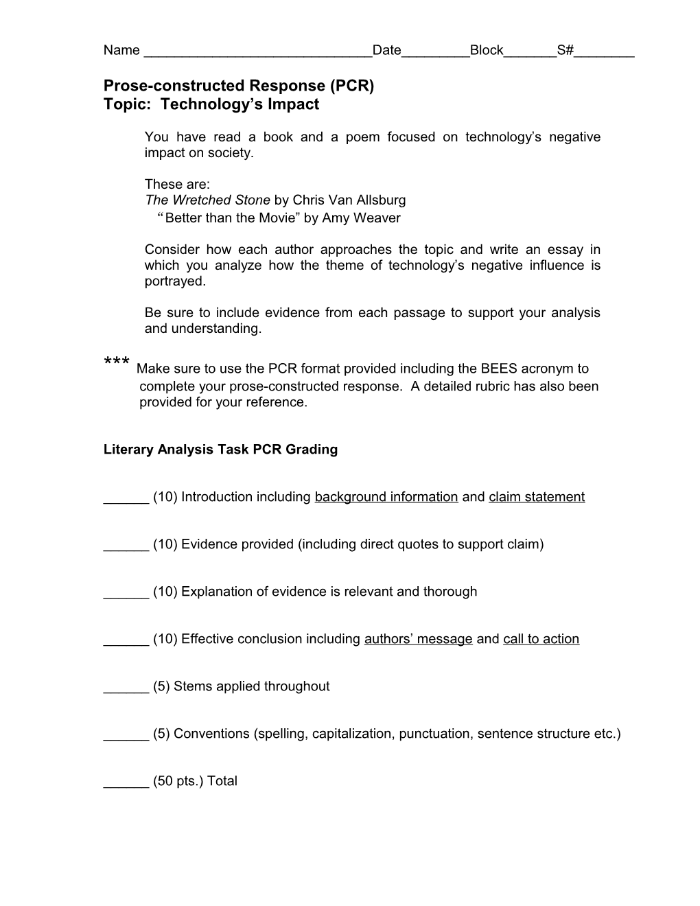 Prose-Constructed Response (PCR)