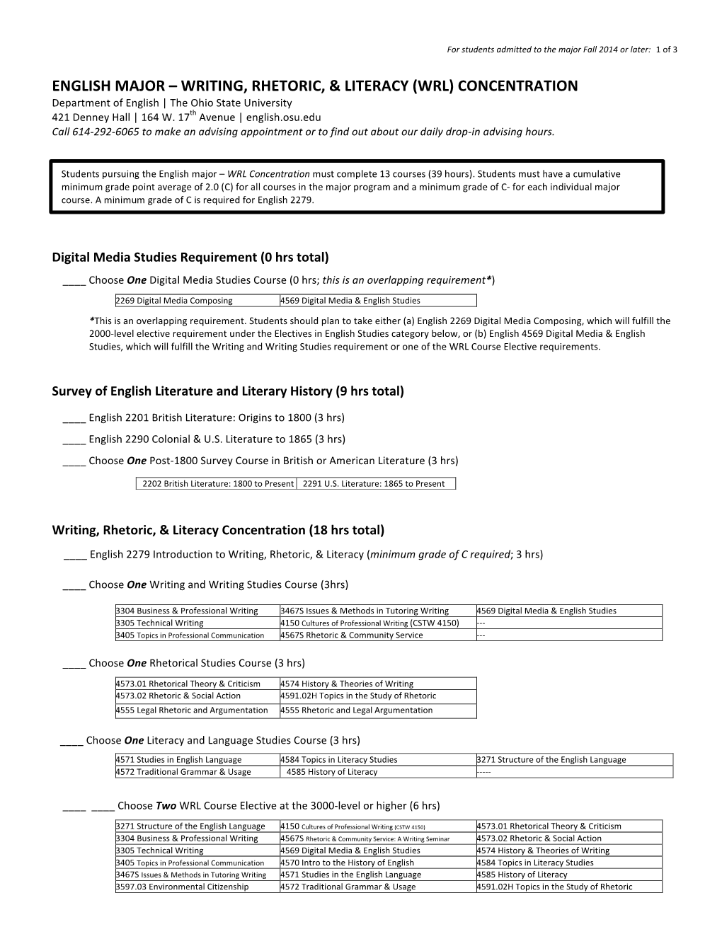 English Major – Writing, Rhetoric, & Literacy (Wrl)