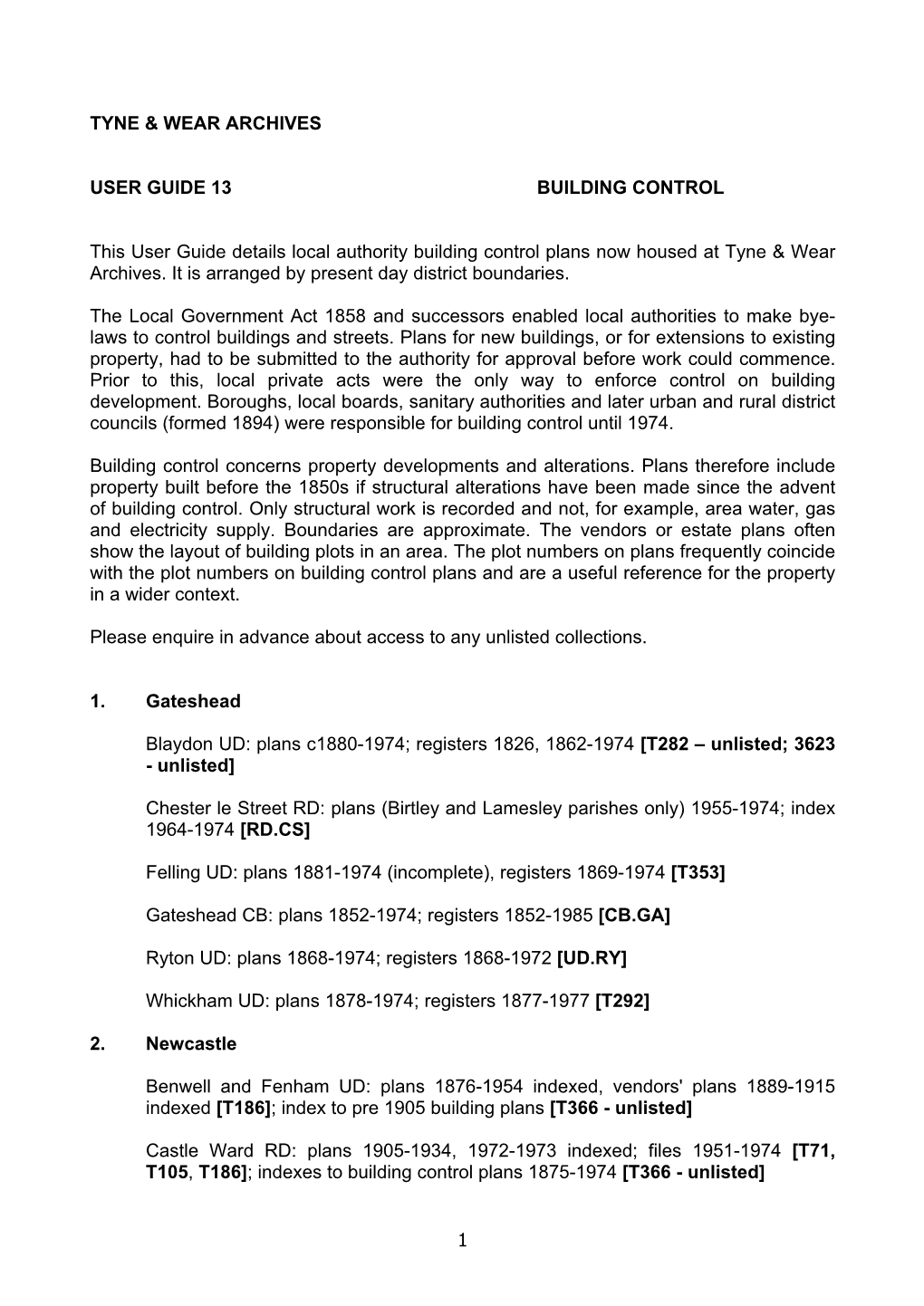 Tyne & Wear Archives User Guide 13 Building Control