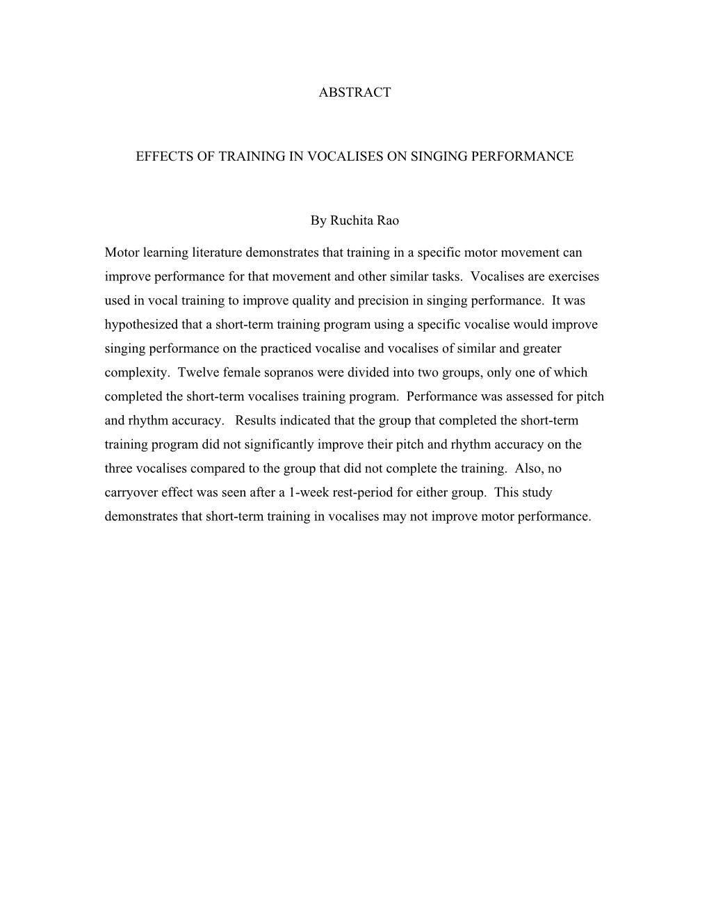 Abstract Effects of Training in Vocalises on Singing