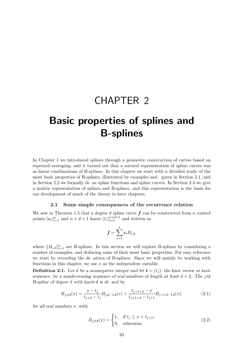 CHAPTER 2 Basic Properties of Splines and B-Splines