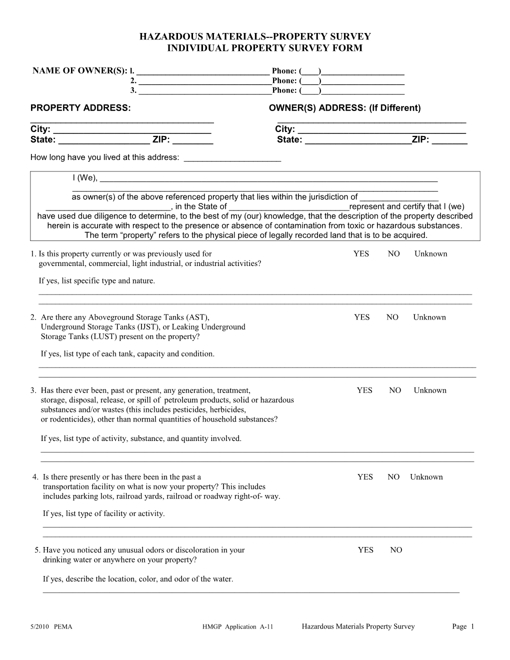 Hazardous Materials Property Survey