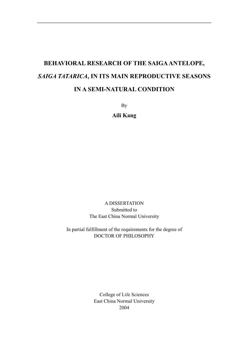 Reproductive Behavior of the Saiga Antelope, Saiga