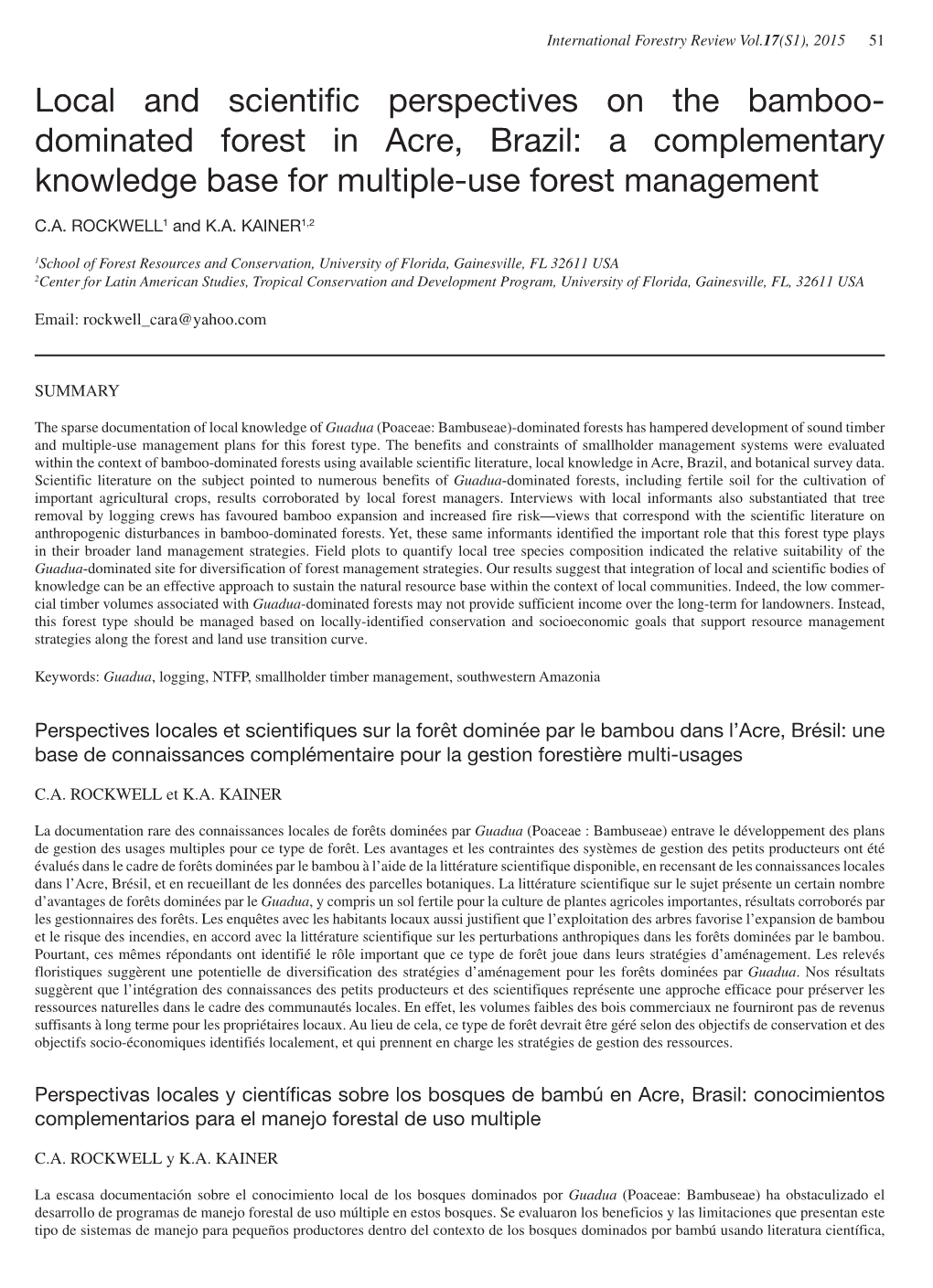 Local and Scientific Perspectives on the Bamboo-Dominated Forest in Acre, Brazil