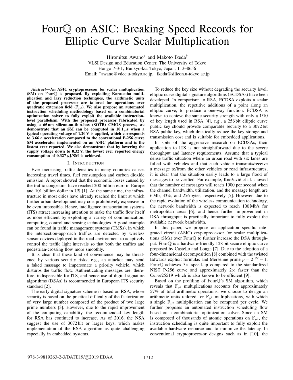 Fourq on ASIC: Breaking Speed Records for Elliptic Curve Scalar Multiplication