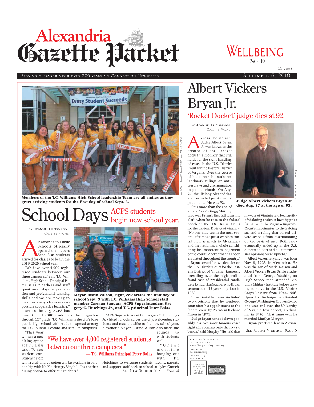 Alexandria Wellbeing Gazette Packet Page, 10 25 Cents Serving Alexandria for Over 200 Years • a Connection Newspaper September 5, 2019 Albert Vickers Bryan Jr