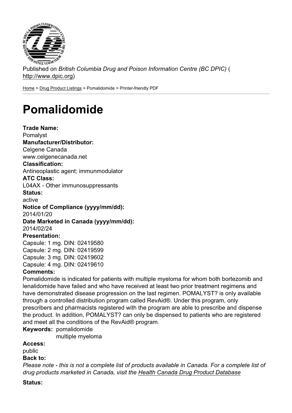 Pomalidomide > Printer-Friendly PDF