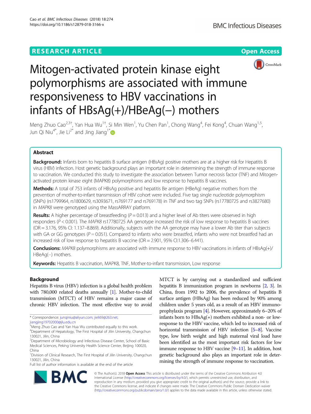 Mitogen-Activated Protein Kinase Eight Polymorphisms Are Associated With