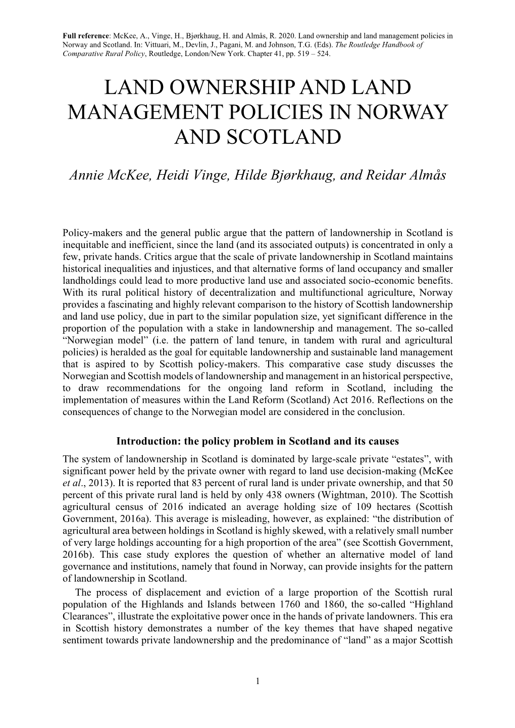 Land Ownership and Land Management Policies in Norway and Scotland