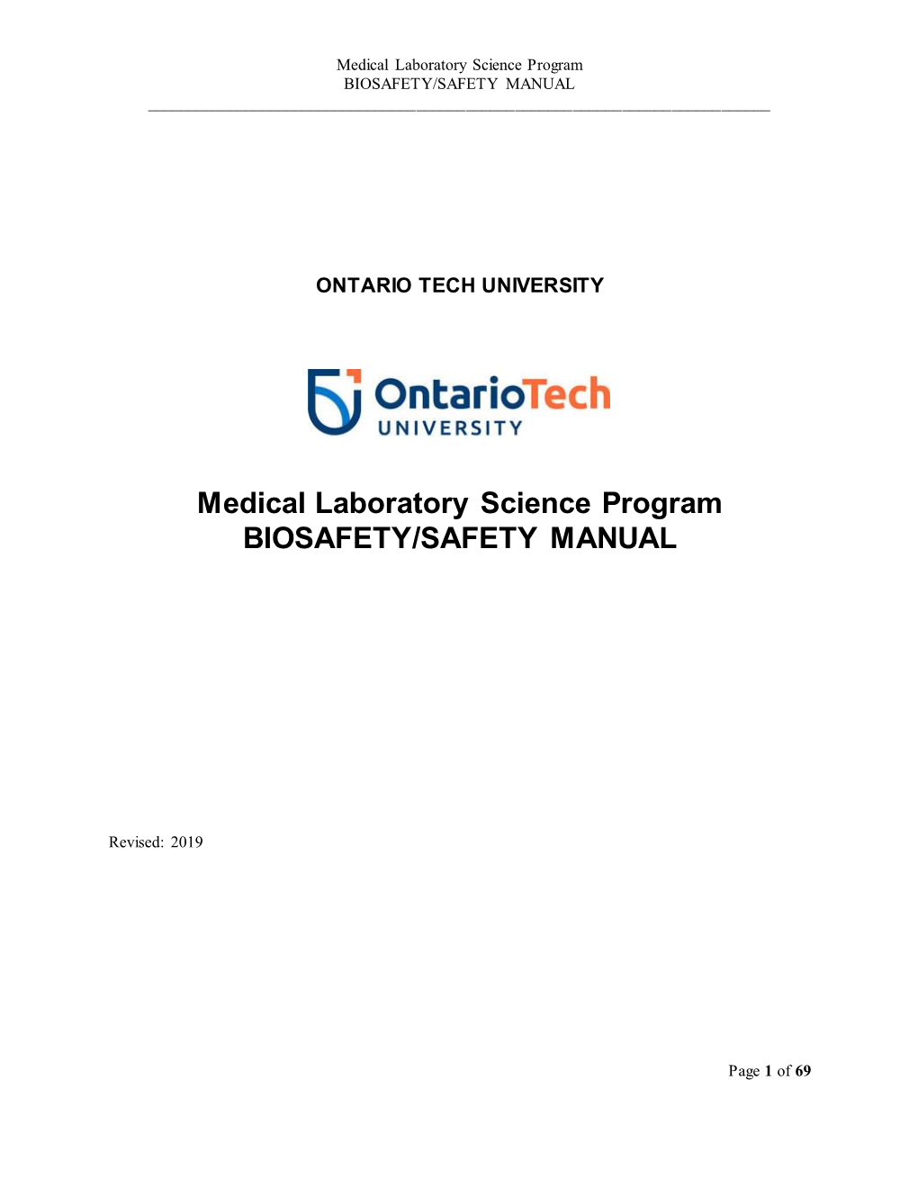 Medical Laboratory Science Program BIOSAFETY/SAFETY MANUAL ______