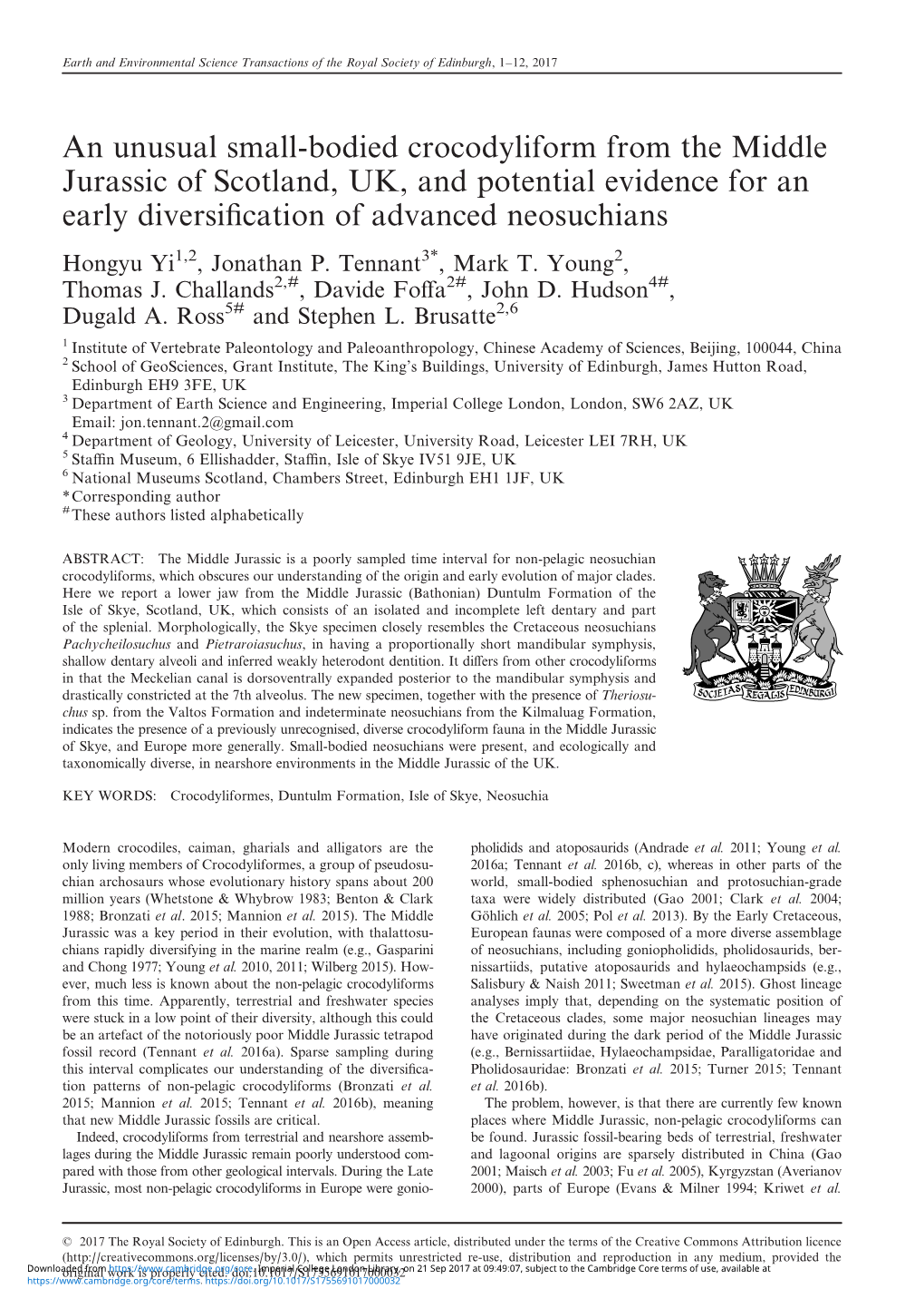 An Unusual Small-Bodied Crocodyliform from The