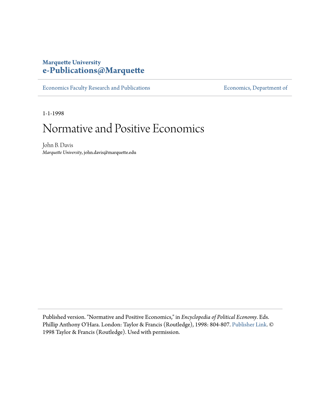 Normative and Positive Economics John B