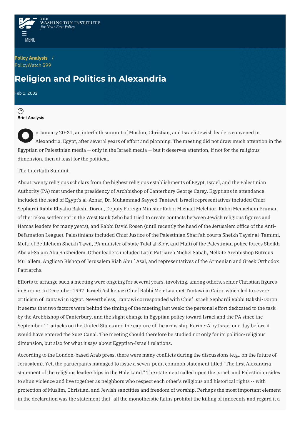 Religion and Politics in Alexandria | the Washington Institute