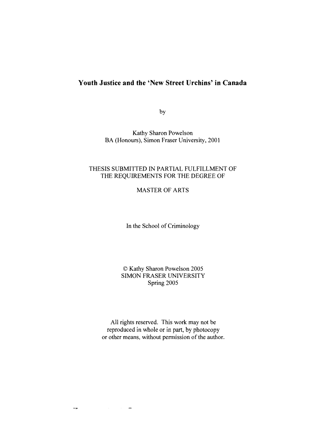 Youth Justice and the 'New Street Urchins' in Canada