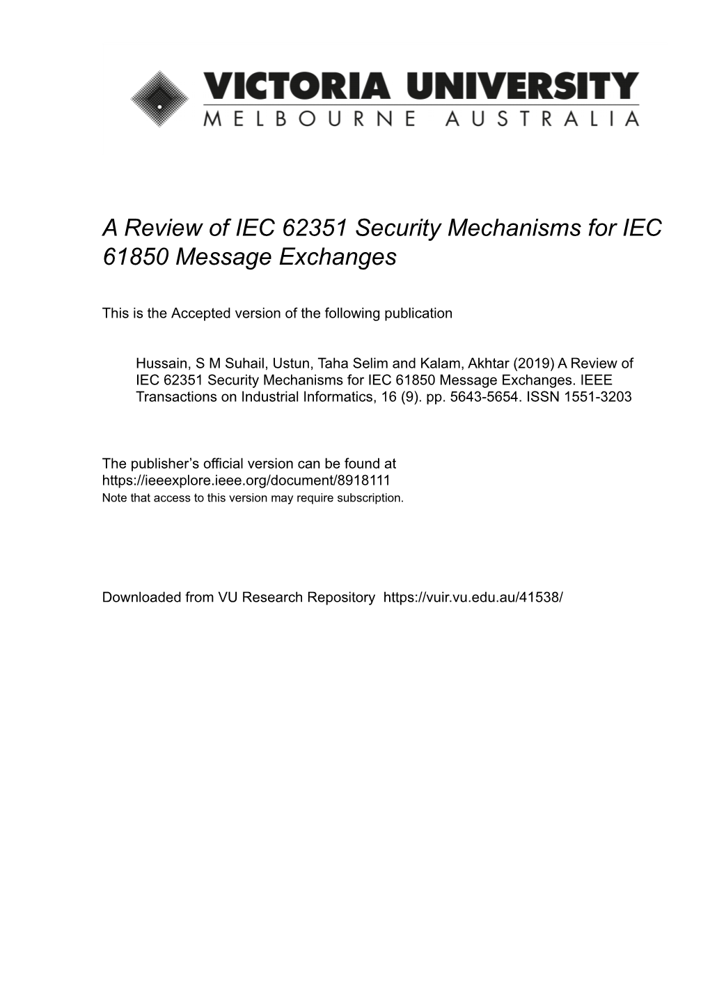 A Review of IEC 62351 Security Mechanisms for IEC 61850 Message Exchanges