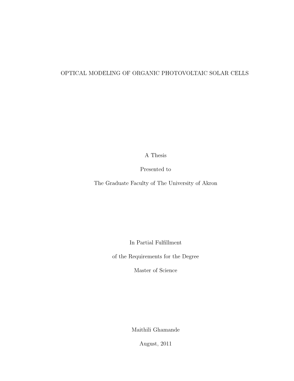 Optical Modeling of Organic Photovoltaic Solar Cells