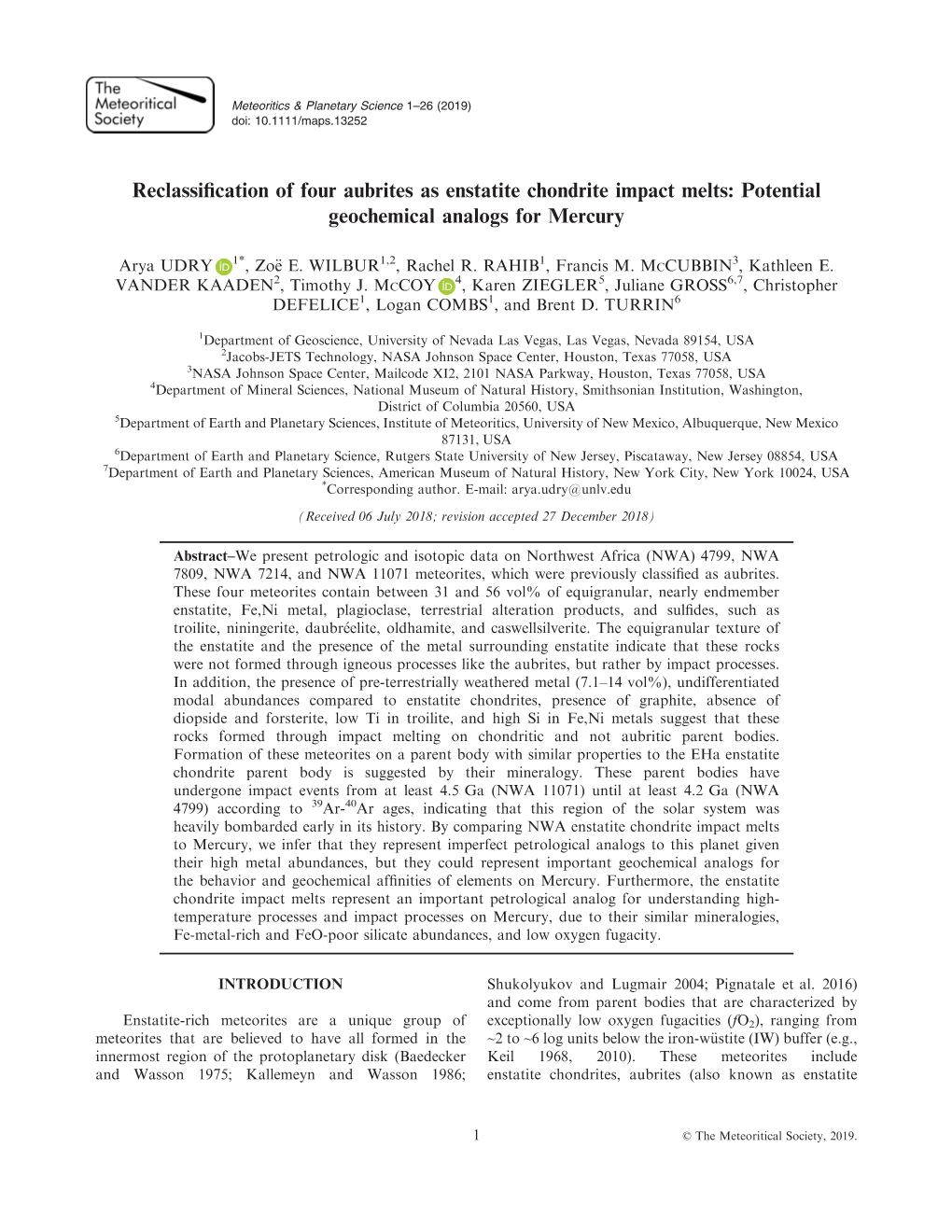 Reclassification of Four Aubrites As Enstatite Chondrite Impact Melts