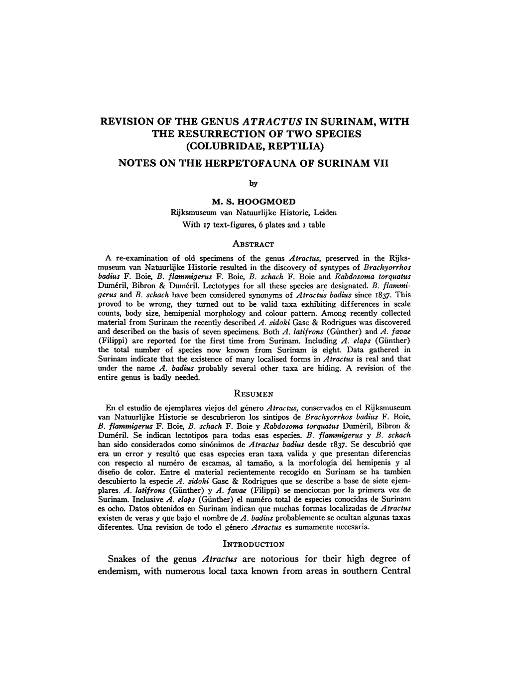 Revision of the Genus Atractus in Surinam, with the Resurrection of Two Species (Colubridae, Reptilia)